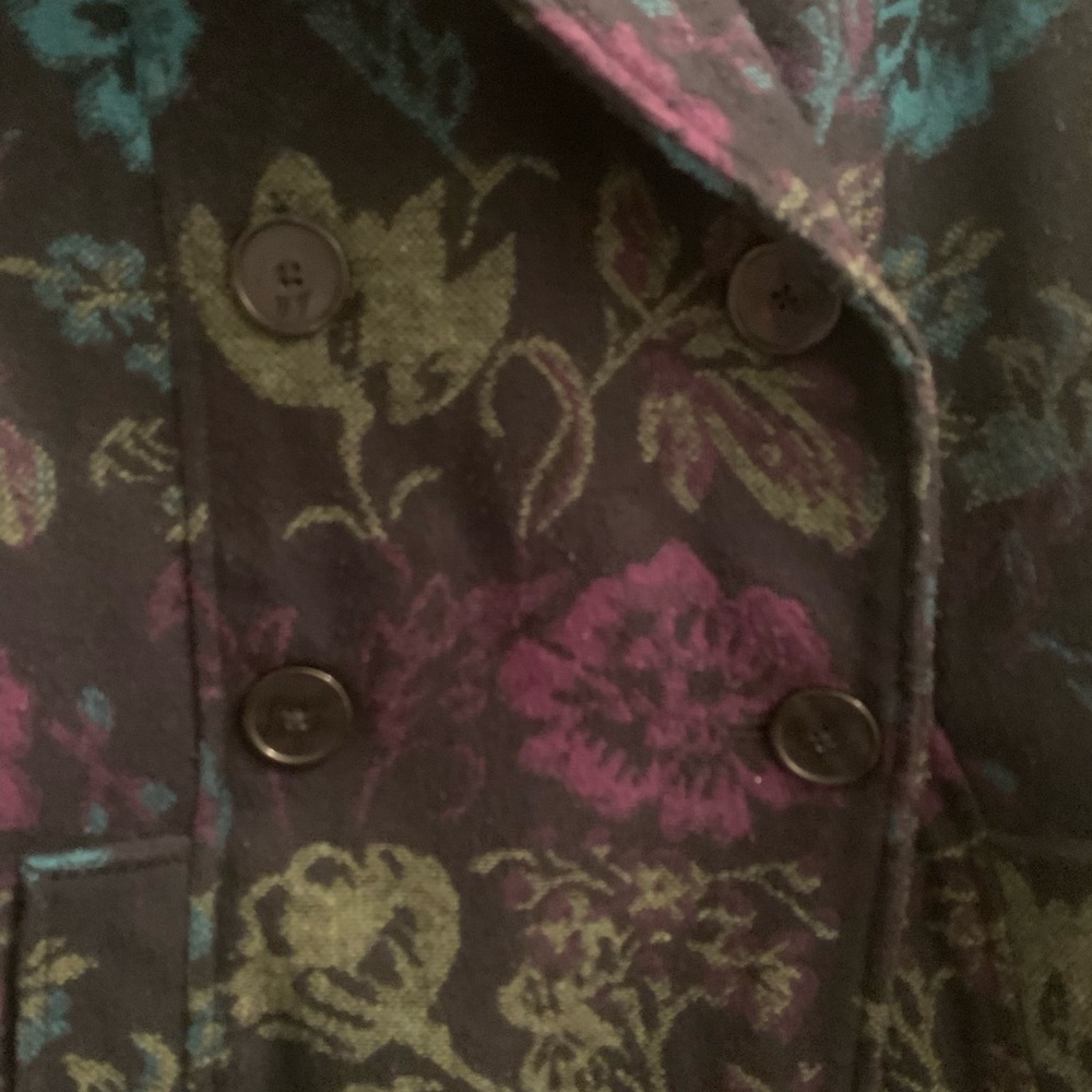 Boho Hippie Navy Floral Tapestry Coat Size Large Gorgeous Double Breasted warm - Picture 3 of 11